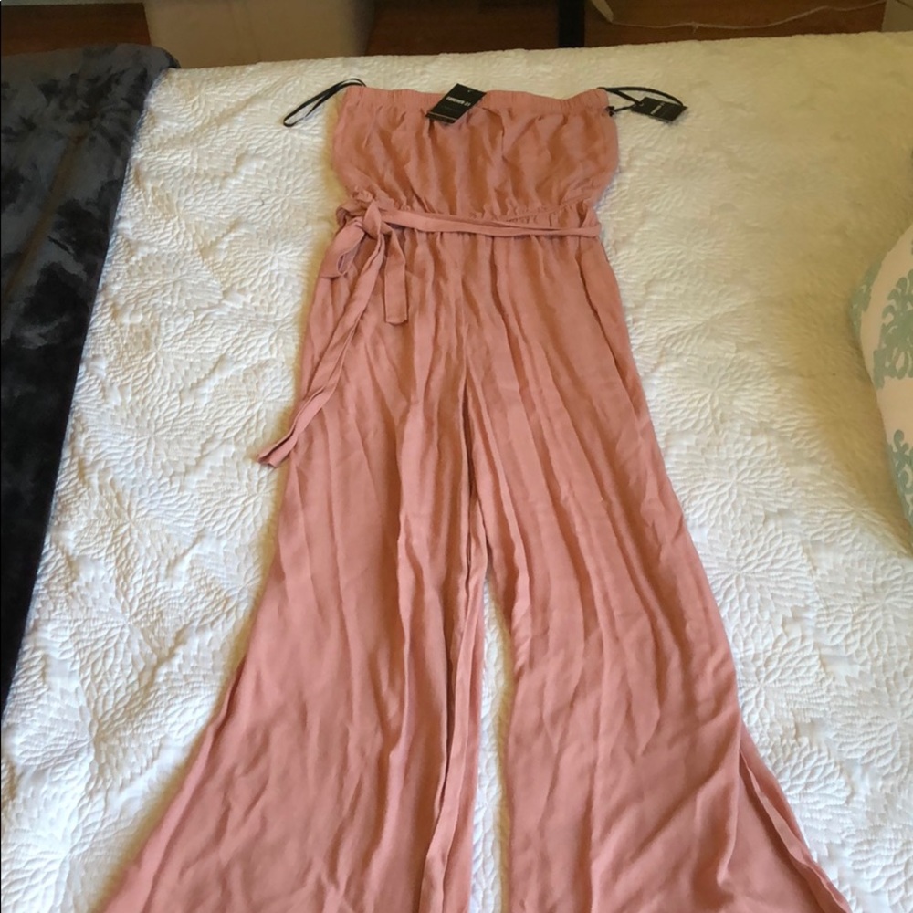 Pink strapless jumpsuit